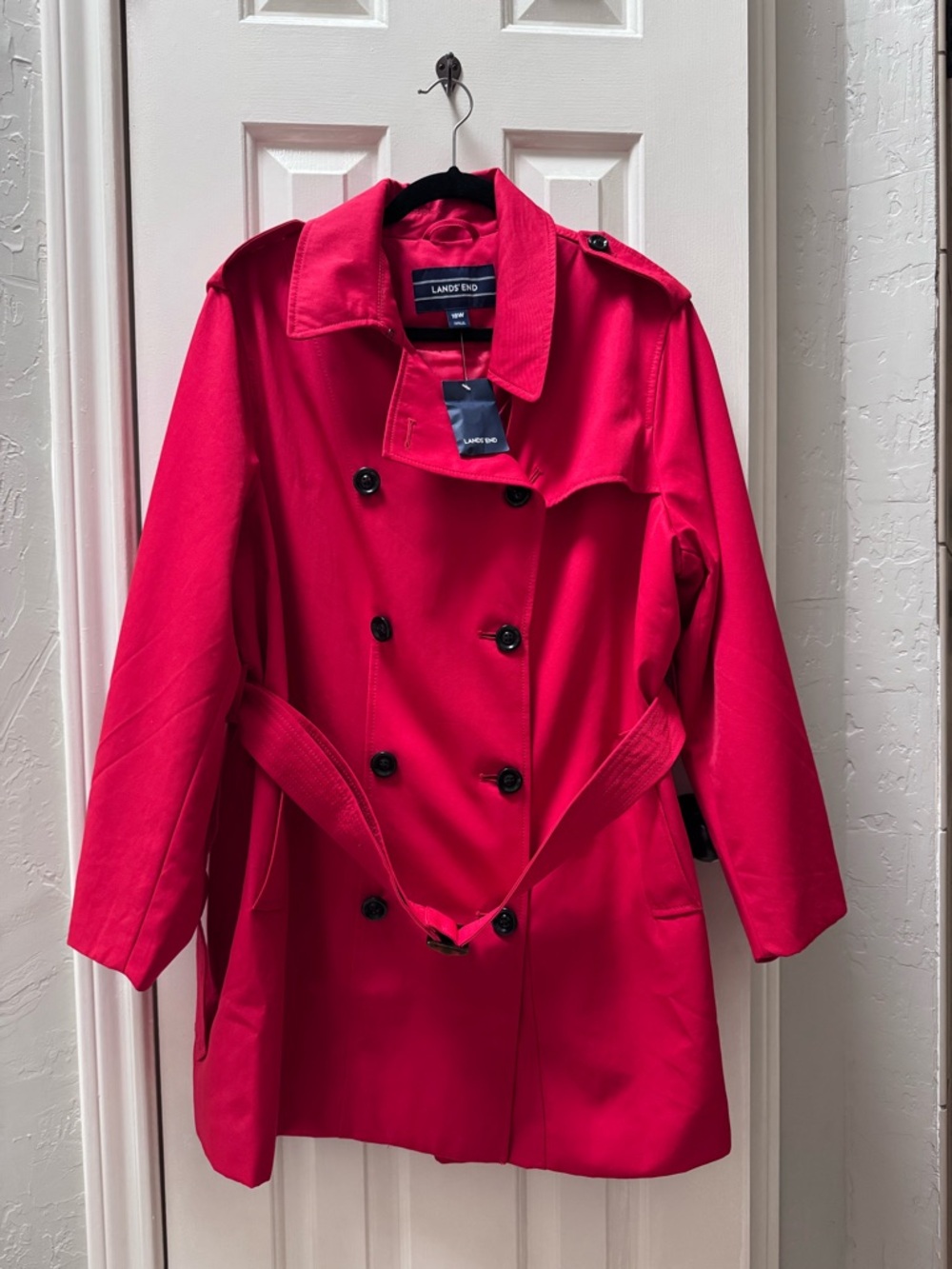 NWT Lands’ End 18W Trench Coat, Bright Cardinal